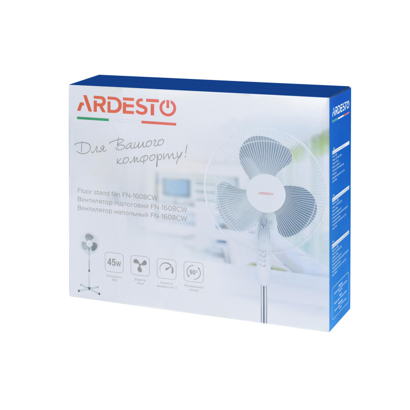 ARDESTO Вентилятор підлоговий, 40см, 45Вт, опора хрестовина, білий (FN-1608CW)