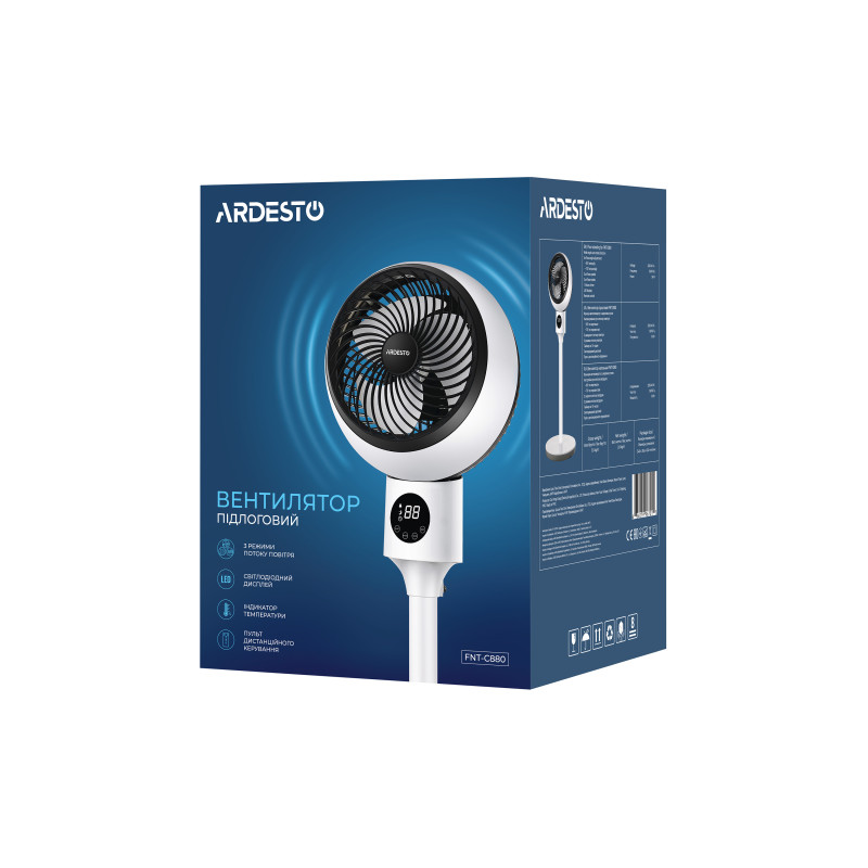 ARDESTO Вентилятор підлоговий, 50Вт, пульт ДК, дисплей, чорно-білий (FNT-C880)