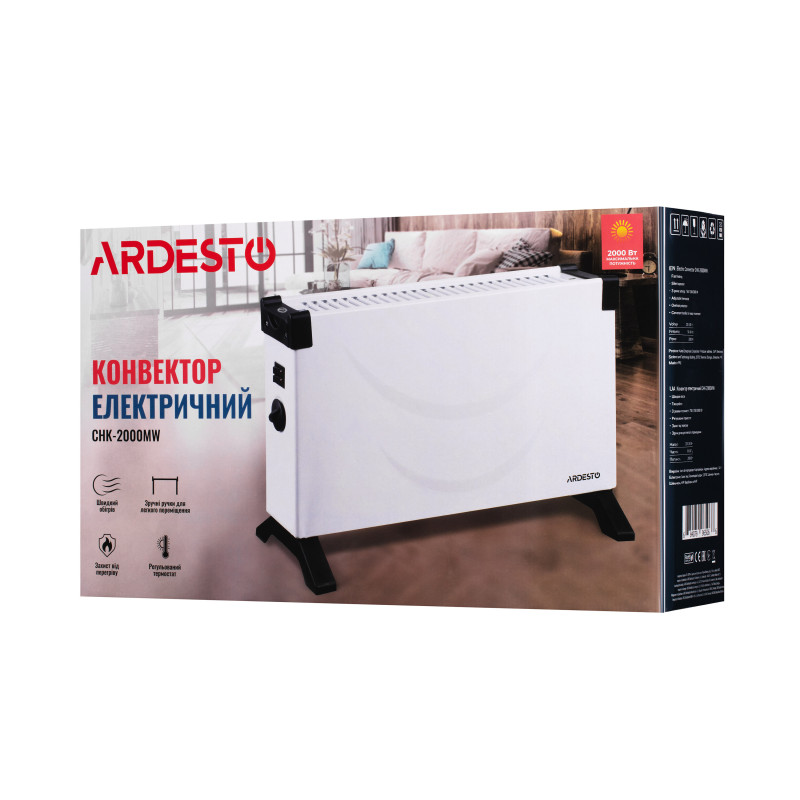 ARDESTO Конвектор, 20м2, 2000Вт, мех. упр-ння, відкритий нагрів. елемент, білий (CHK-2000MW)