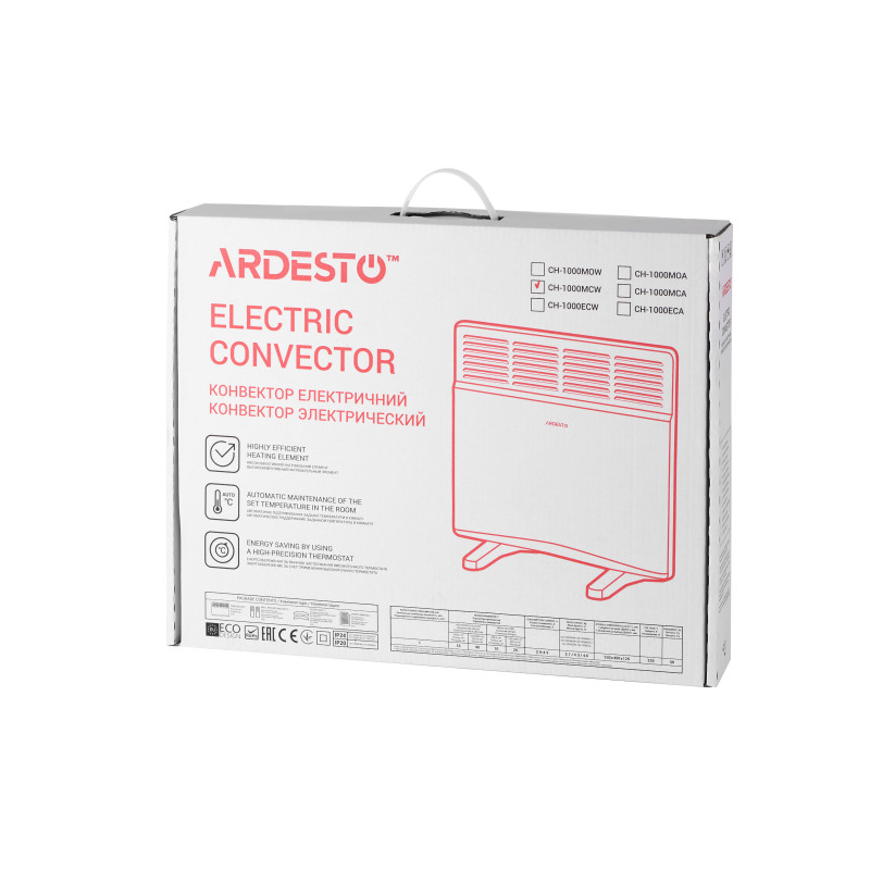 ARDESTO Конвектор електричний CH-1000MCW, 1000 Вт, 10 м2, закритий нагрів. елемент, IP24, мех. керування, білий (CH-1000MCW)