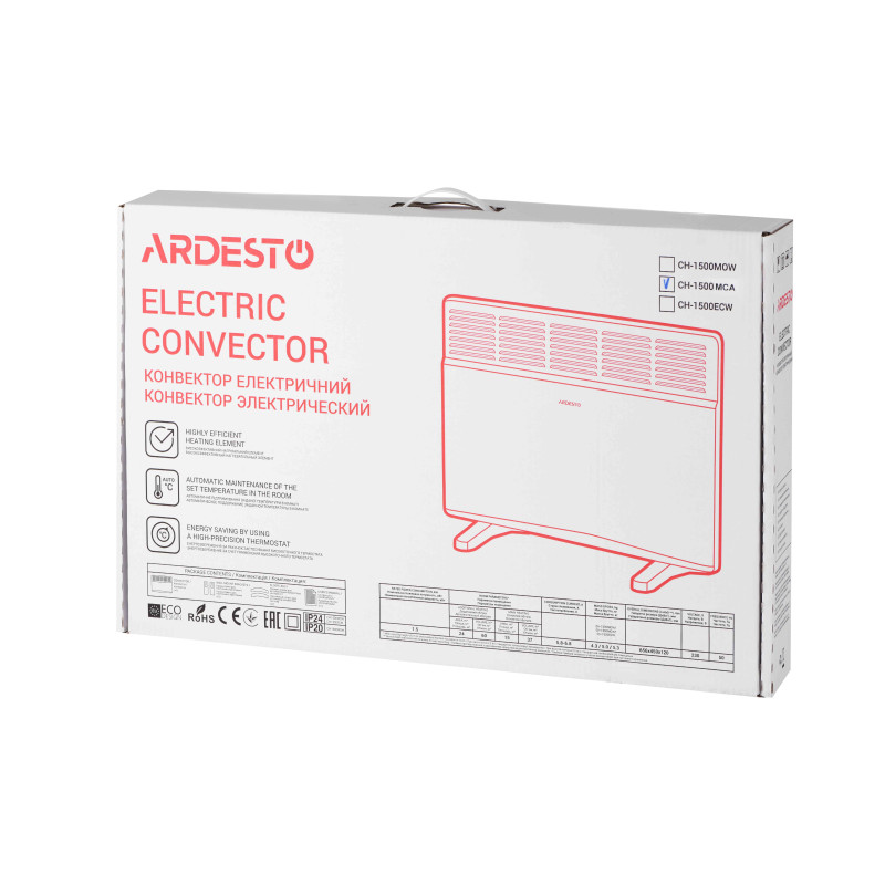 ARDESTO Конвектор електричний CH-1500MCA, 1500 Вт, 15 м2, закритий нагрів. елемент, IP24, мех. керування, антрацит матовий (CH-1500MCA)