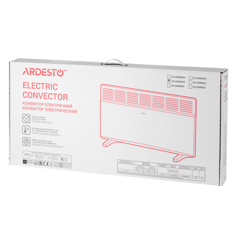 ARDESTO Конвектор електричний CH-2500MCW, 2500 Вт, 25 м2, закритий нагрів. елемент, IP24, мех. керування, білий (CH-2500MCW)