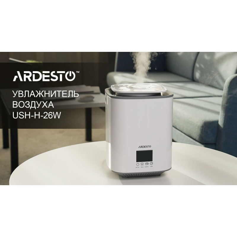 ARDESTO Зволожувач повітря ультразвуковий, 30м2, 3.1л, 300мл/г, електр. кер-ння, верх. залив води, дисплей, білий (USH-H-26W)