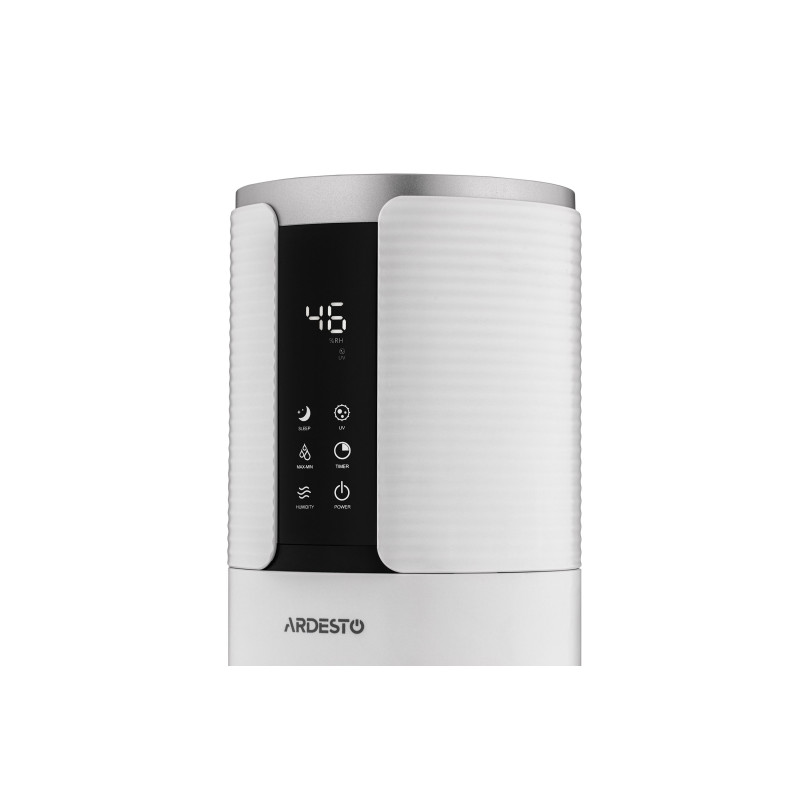 ARDESTO Зволожувач повітря ультразвуковий, 50м2, 8л, 300мл/г, електр. кер-ння, пульт ДК, верх. залив води, дисплей, білий (USH-M-CNTRTCH-8L-W)