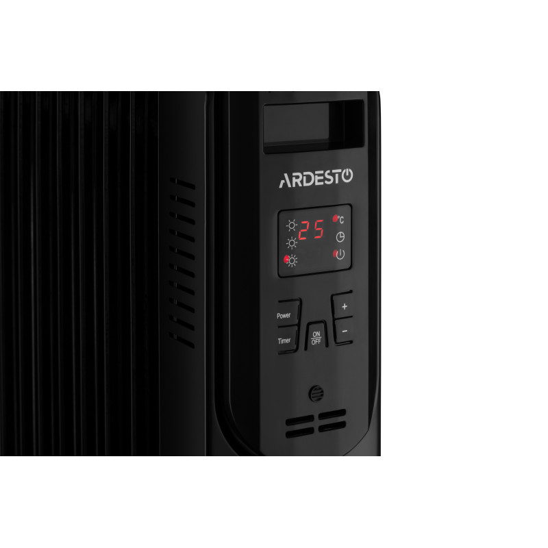 ARDESTO Обігрівач оливний, 20м2, 2000Вт, електр. упр-ння, 9 секцій, пульт ДК, чорний (OFH-E09X2)