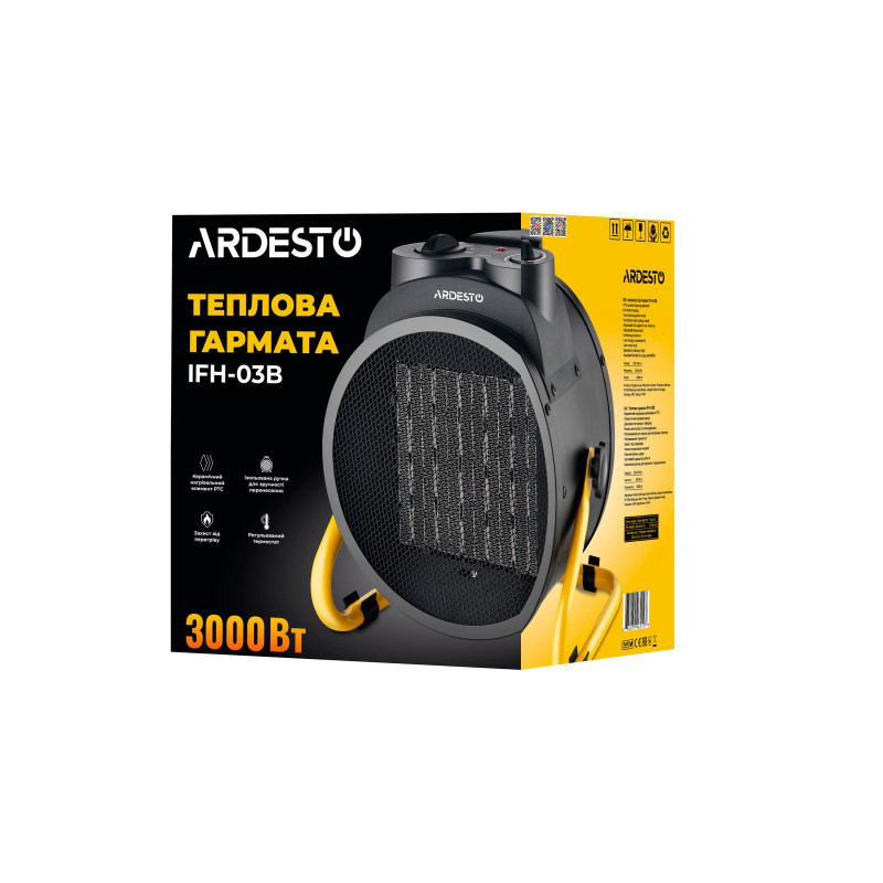 ARDESTO Теплова гармата, 30м2, 3000Вт, мех. упр-ння, 340 м3г, керам. нагрів. елемент, чорний (IFH-03B)