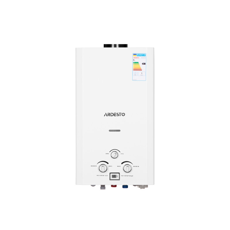 ARDESTO Газова колонка X1, 10 л/хв., 20 кВт, розпалювання від батарейок, дисплей, білий (TFGBH-10B-X1-WHITE)