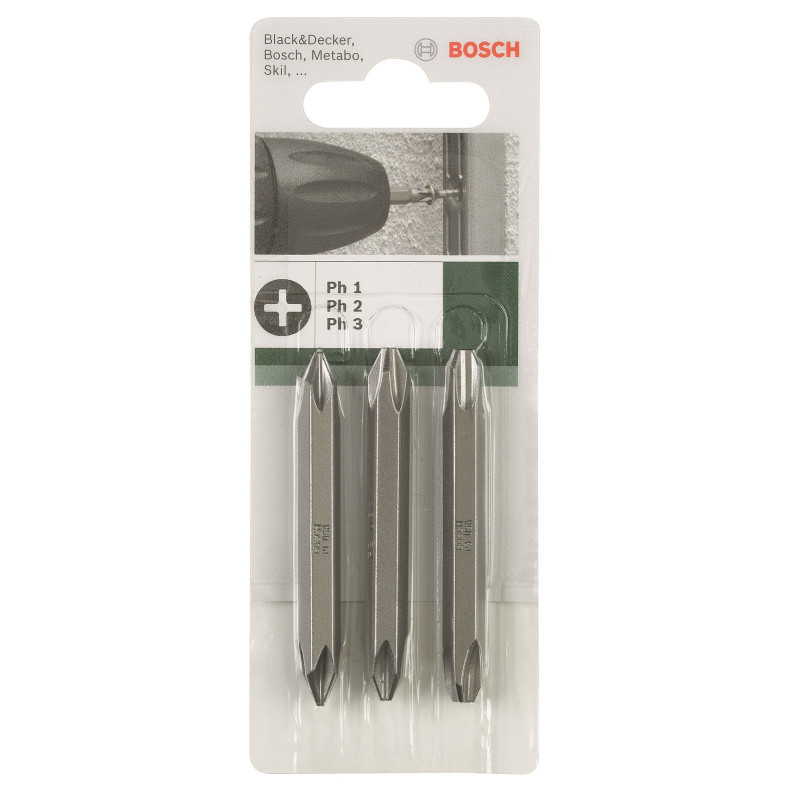 BOSCH Біти двосторонні PH/PH 1/2/3, 60мм, 3шт (2609255961)