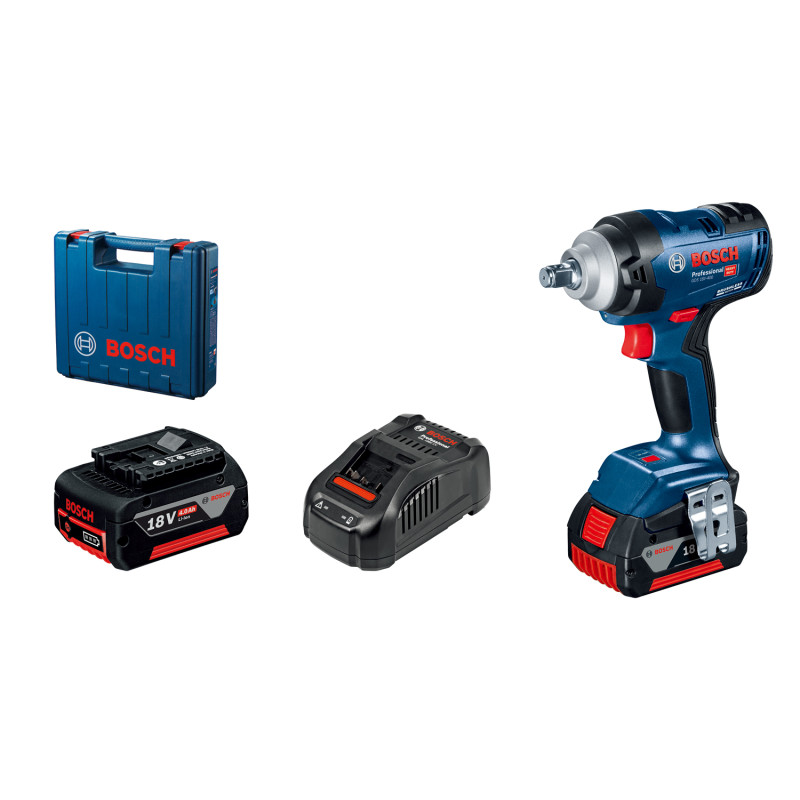 BOSCH Гайкокрут Professional GDS 18V-400 акум, 2* 18 В GBA 5 Аг, 400 Нм, 0-2500 об/хв, ЗУ GAL 18V-40, кейс, зажим квадрат, 1.87 кг (06019K0020)