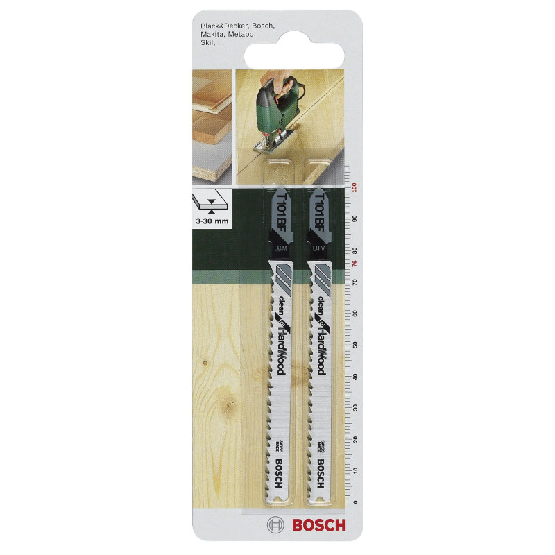 BOSCH Полотно пиляльне для електролобзика BiM по дереву, T 101 BF, 2.7х100мм, 2шт (2609256728)