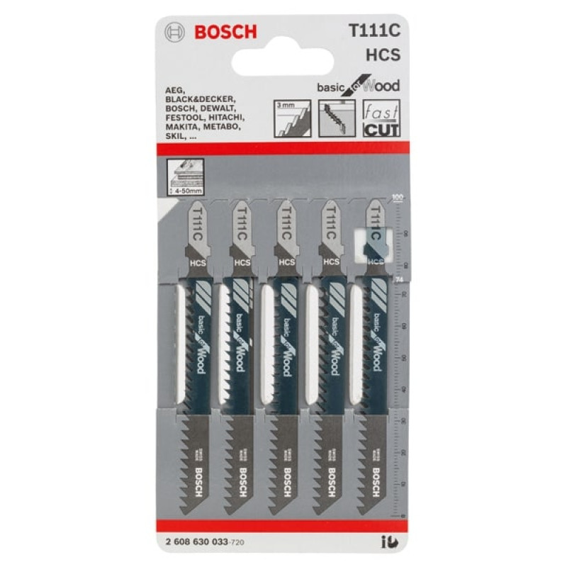 BOSCH Полотно пиляльне для електролобзика по дереву T111С, 5шт (2608630033)