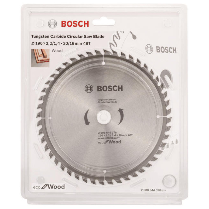 BOSCH Диск пиляльний Eco for Wood 190x2.2x20-48T (2608644378)