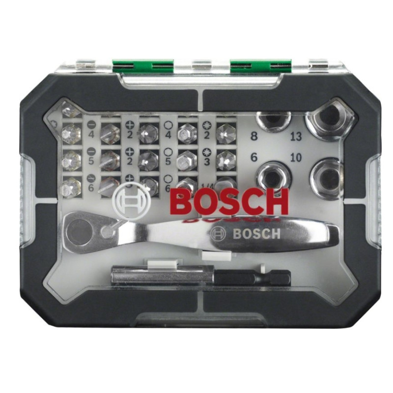 BOSCH Набор бит Promobasket 27 шт. с трещеткой + угловая отвертка (2607017392)