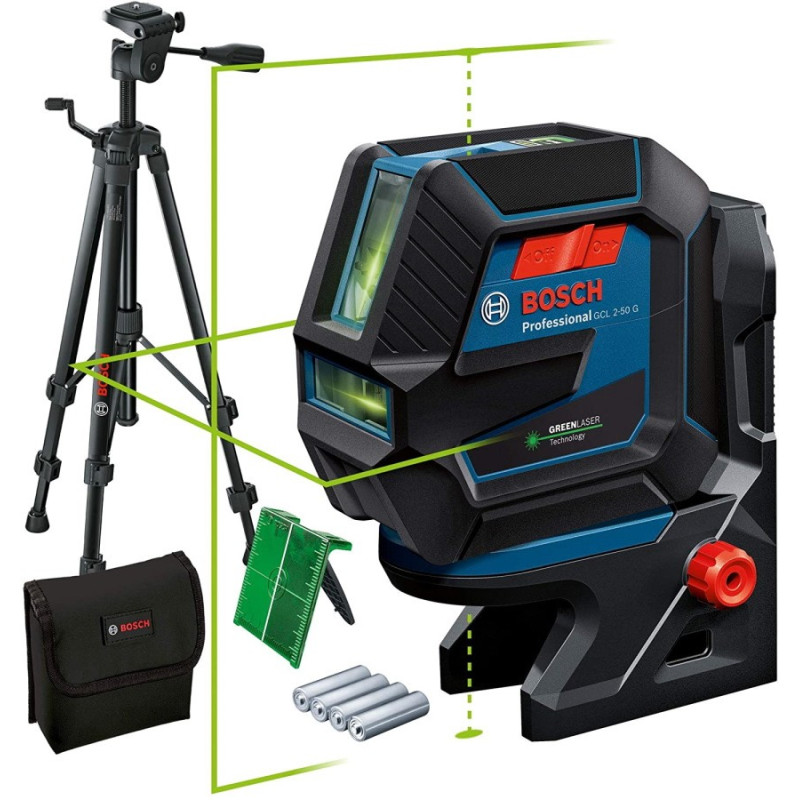BOSCH Нівелір лазерний Professional GCL 2-50 G, до 15 м, ± 0.3 мм/м, з штативом BT 150, тримачем RM 10, чохлом, мішенню, 0.58 кг (0601066M01)