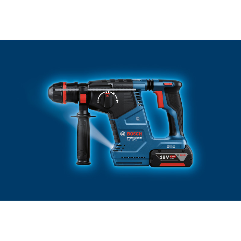 BOSCH Перфоратор GBH 187-LI ONE Chuck акумуляторний, 2*18 В 5 Аг, с 2 акб GBA 18V 5.0Ah, 2.4 Дж, 980 об/хв, 2.9 кг (0611923121)