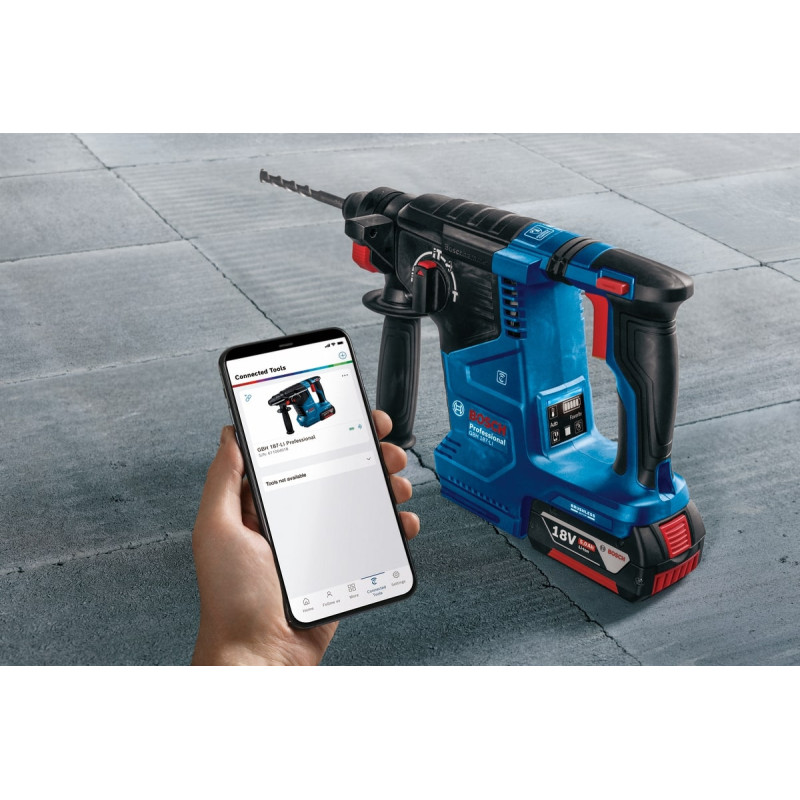 BOSCH Перфоратор GBH 187-LI Professional акумуляторний, 2*18 В 5 Аг, SDS-Plus, 2.4 Дж, 980 об/хв, кейс, 2.9 кг (0611923021)