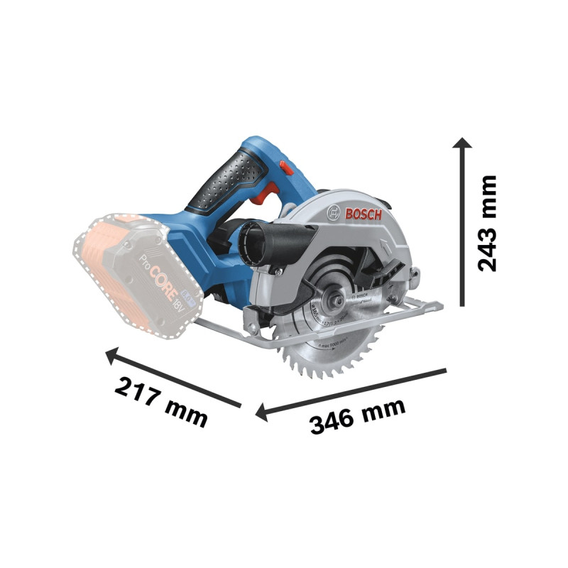 BOSCH Пила циркулярна Professional GKS 18V-57, 18 В, диск 164 мм, 3400 об/хв, 3.4 кг (06016A2200)