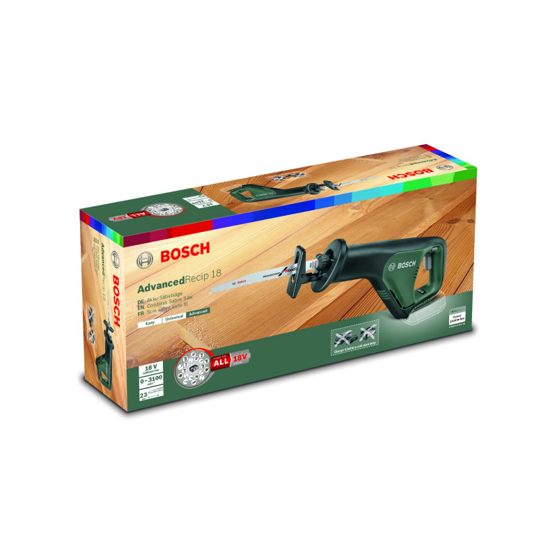 BOSCH Пила шабельна AdvancedRecip 18 Solo, 18В, 3100 р/хв, хід 14.5мм, 2.1кг, (без АКБ и ЗП) (06033B2400)