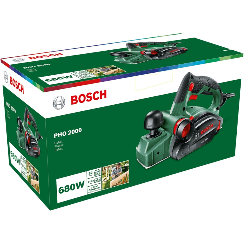 BOSCH Рубанок PHO 2000 380Вт 80мм стругання до 2мм 2.58кг (06032A4100)