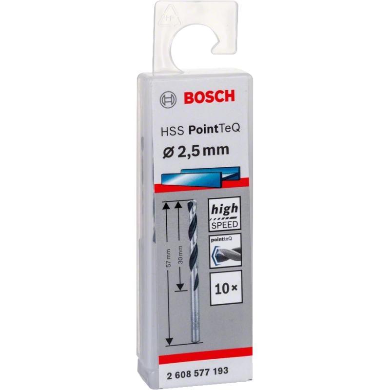 BOSCH Свердло по металу HSS-PointTeQ, 2.5х30х57мм, 10шт (2608577193)