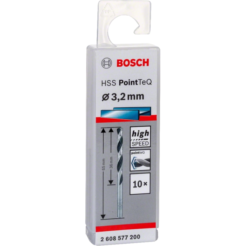 BOSCH Свердло по металу HSS-PointTeQ, 3.2х36х65мм, 10шт (2608577200)