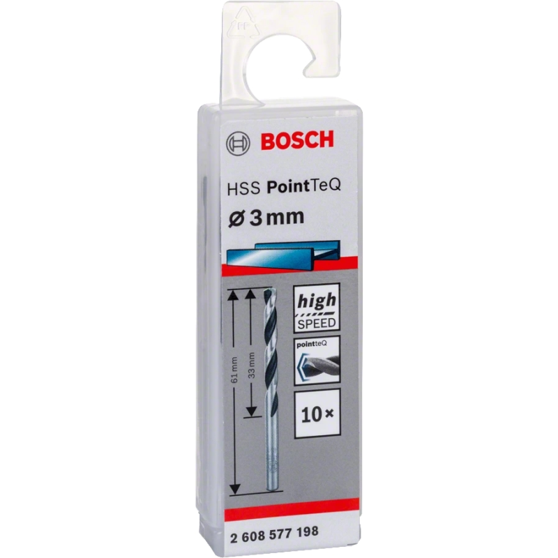 BOSCH Свердло по металу HSS-PointTeQ, 3х33х61мм, 10шт (2608577198)
