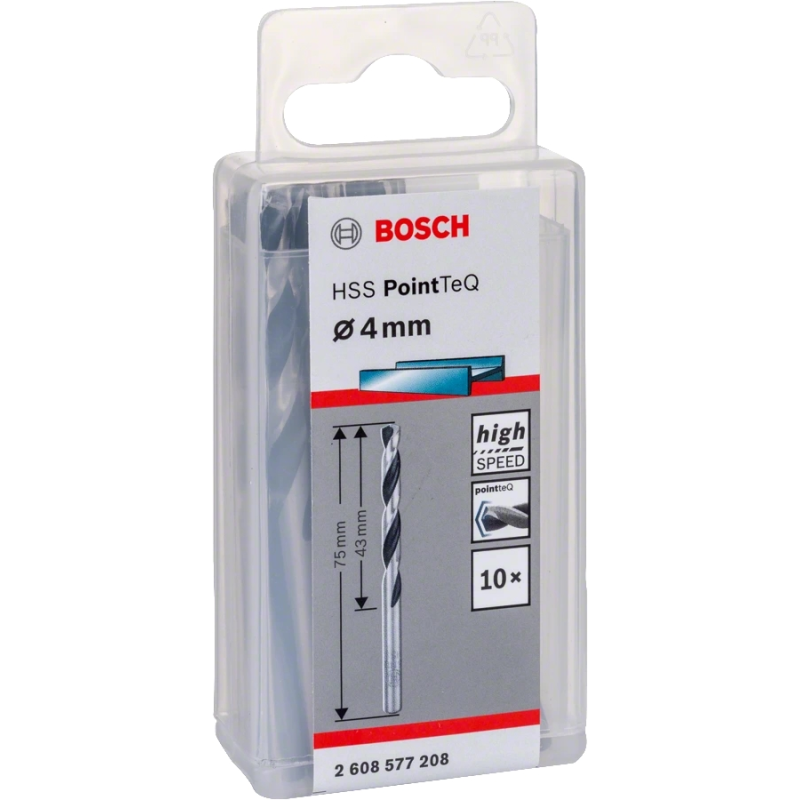 BOSCH Свердло по металу HSS-PointTeQ, 4х43х75мм, 10шт (2608577208)