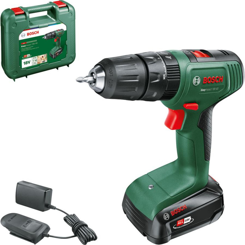 BOSCH Шурупокрут-дриль акумуляторний EasyImpact 18V-40 18В 1х2А·год 20·38Нм 0-430·0-1630об·хв кейс ЗП 1.4кг (06039D8107)