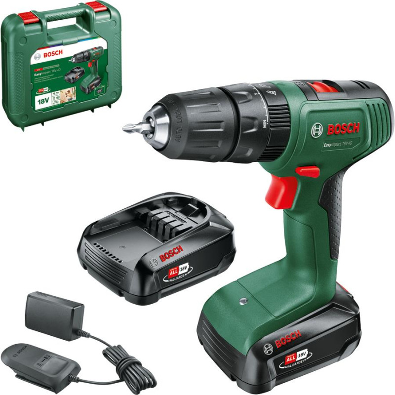 BOSCH Шурупокрут-дриль акумуляторний EasyImpact 18V-40 18В 2х1.5А·год 20·38Нм 0-430·0-1650об·хв кейс ЗП 1.4кг (06039D8102)