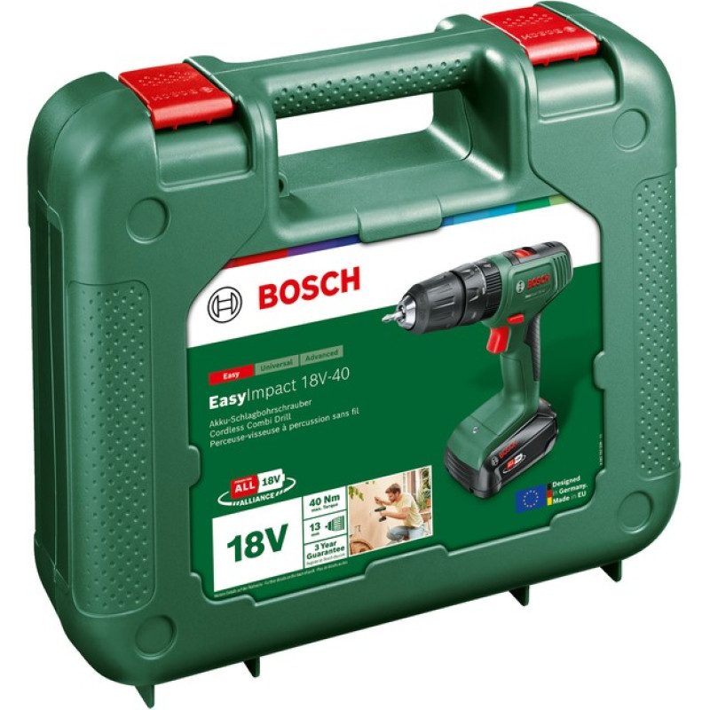 BOSCH Шурупокрут-дриль акумуляторний EasyImpact 18V-40 18В 2х2А·год 20·38Нм 0-430·0-1630об·хв кейс ЗП 1.4кг (06039D8108)