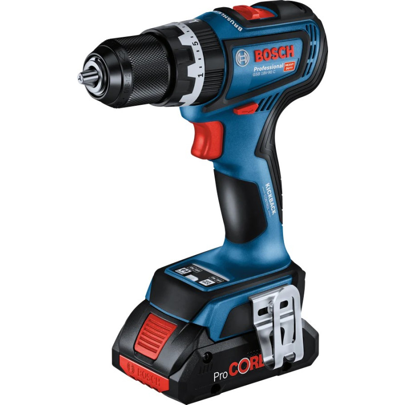 BOSCH Шурупокрут-дриль акумуляторний GSB 18V-90 C 18В 2х4А·год 36·64Нм 0-630·0-2100об·хв 1.2кг (06019K6104)