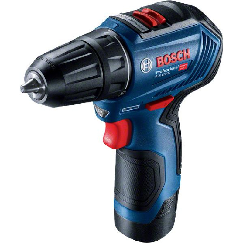BOSCH Шурупокрут-дриль акумуляторний GSR 12V-30, 12В 2x2.0 Аг, 30Нм, 20+1, 420/1600об/хв, безщітковий, 0.78кг (06019G9000)