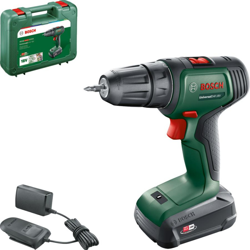 BOSCH Шурупокрут-дриль акумуляторний UniversalDrill 18V 18В 1х1.5А·год 20Нм 0-440·0-1450об·хв кейс ЗП 1.3кг (06039D4001)