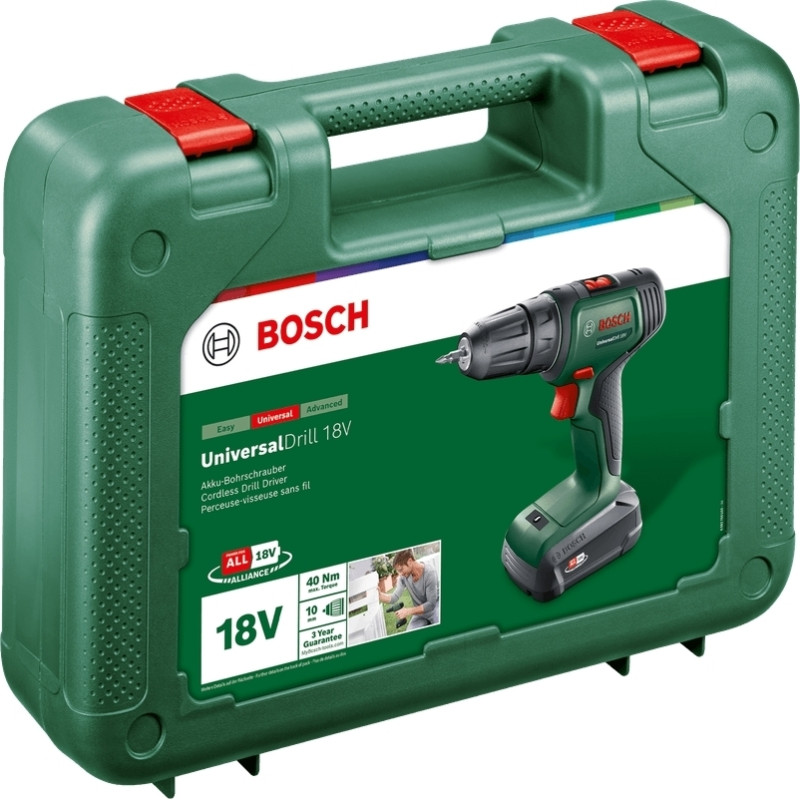 BOSCH Шурупокрут-дриль акумуляторний UniversalDrill 18V 18В 1х1.5А·год 20Нм 0-440·0-1450об·хв кейс ЗП 1.3кг (06039D4001)