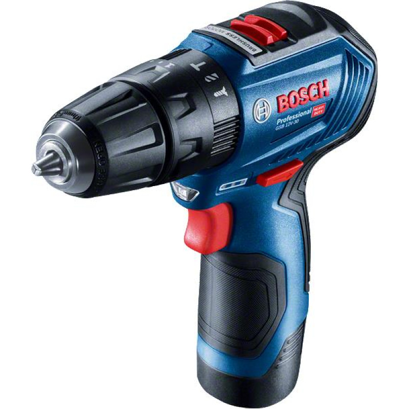 BOSCH Шурупокрут-дриль ударний акумуляторний GSB 12V-30 12В 2х2А·год 18·30Нм 0-420·1600об·хв кейс 0.82кг (06019G9100)