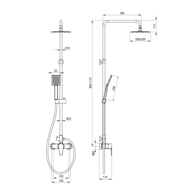 Deante Душова система Corio зі змішувачем, душ - 1 функц., кріпл. - на стійці, хром (NAC_01PM)