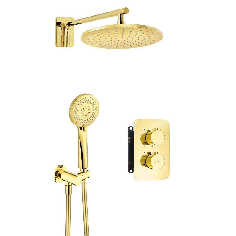 Deante Душевий набір Box з термостатичним змішувачем, верхній душ круг., лійка, кріпл. - прихованого монтажу, золотий (BXYZGEBT)