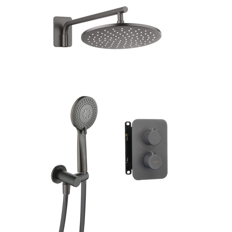 Deante Душевий набір Box з термостатичним змішувачем, верхній душ круг., лійка, кріпл. - прихованого монтажу, титан (BXYZDEBT)