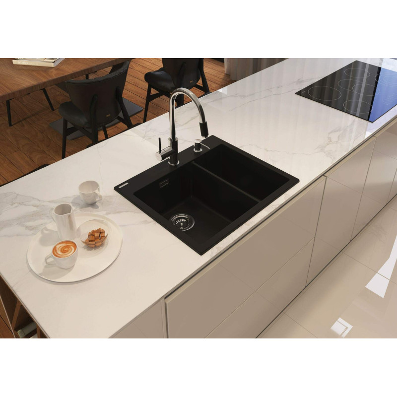 Deante Змішувач для кухні Aster, довж.виливу - 206мм, поворотний, 1важіль, хром-чорний (BCA_064M)