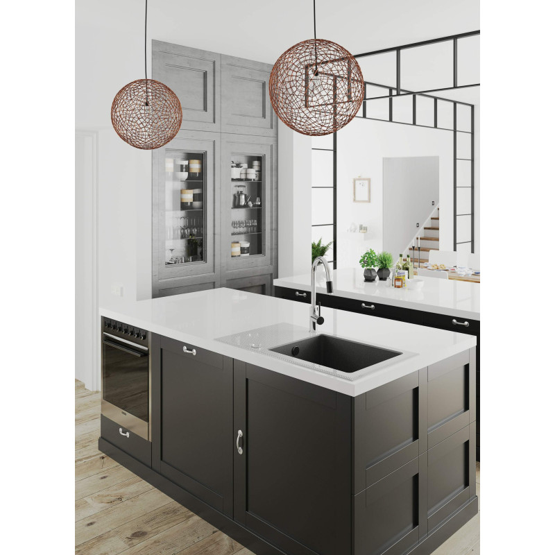 Deante Змішувач для кухні Aster, довж.виливу - 206мм, поворотний, 1важіль, хром-чорний (BCA_064M)