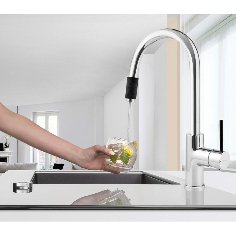 Deante Змішувач для кухні Aster, довж.виливу - 206мм, поворотний, 1важіль, хром-чорний (BCA_064M)