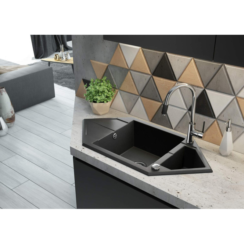 Deante Змішувач для кухні Aster, довж.виливу - 206мм, поворотний, 1важіль, хром-чорний (BCA_064M)