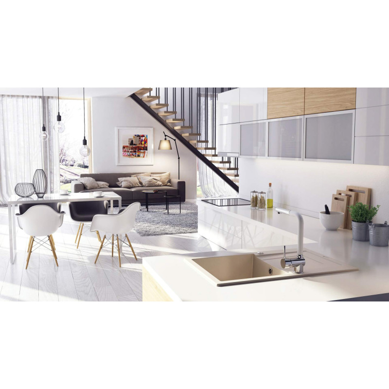 Deante Змішувач для кухні Aster, довж.виливу - 209мм, витяжний, 1важіль, хром-білий (BCA_W730)