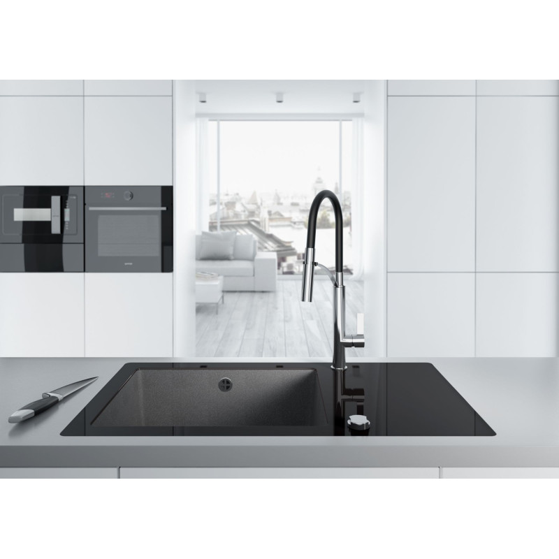 Deante Змішувач для кухні Gerbera, довж.виливу - 200мм, гнучкий, 1 важіль, хром-чорний (BGB_B720)