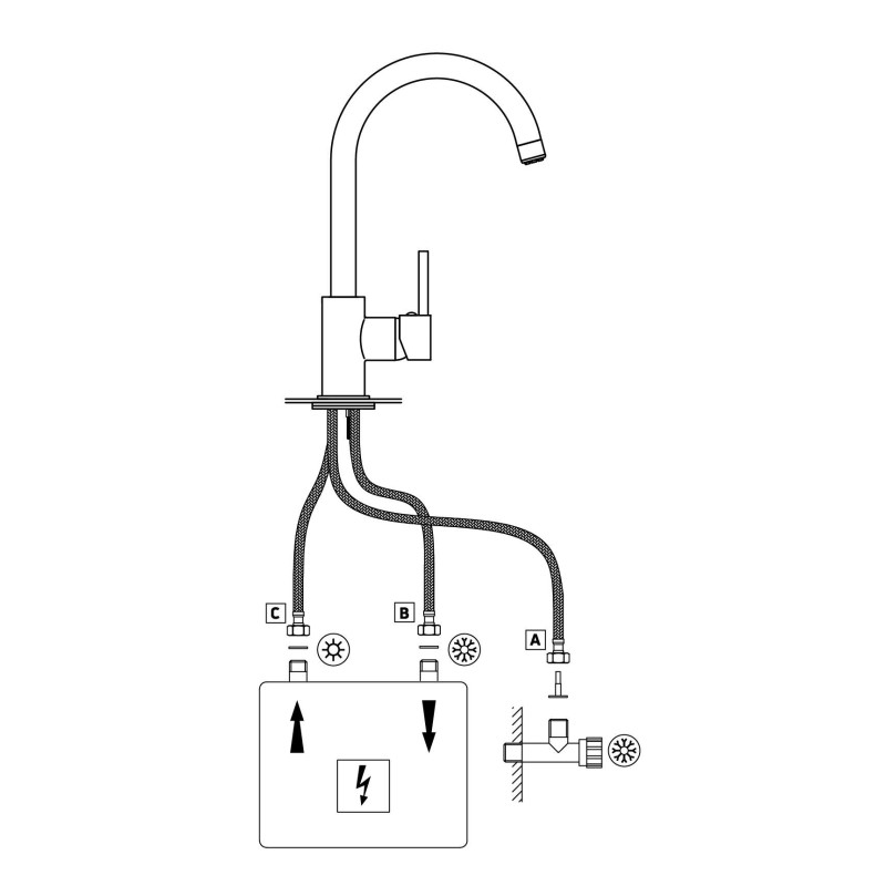 Deante Змішувач для кухні Low pressure,довж.виливу - 183мм, поворотний, 1важіль, 3-е підкл., хром (BEZ_062H)