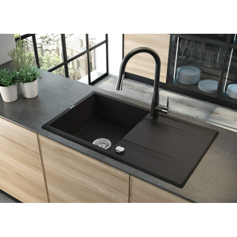 Deante Змішувач для кухні Lukrecja, довж.виливу - 229мм, витяжний, 1 важіль, чорний-хром (BDH_B720)