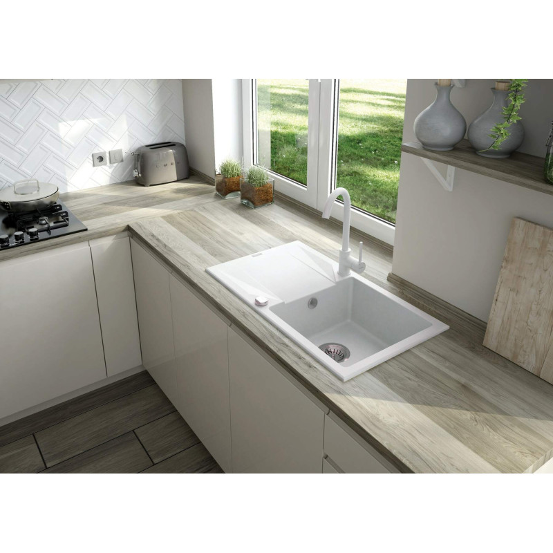 Deante Змішувач для кухні Milin, довж.виливу - 185мм, поворотний, 1 важіль, білий (BEU_W62M)