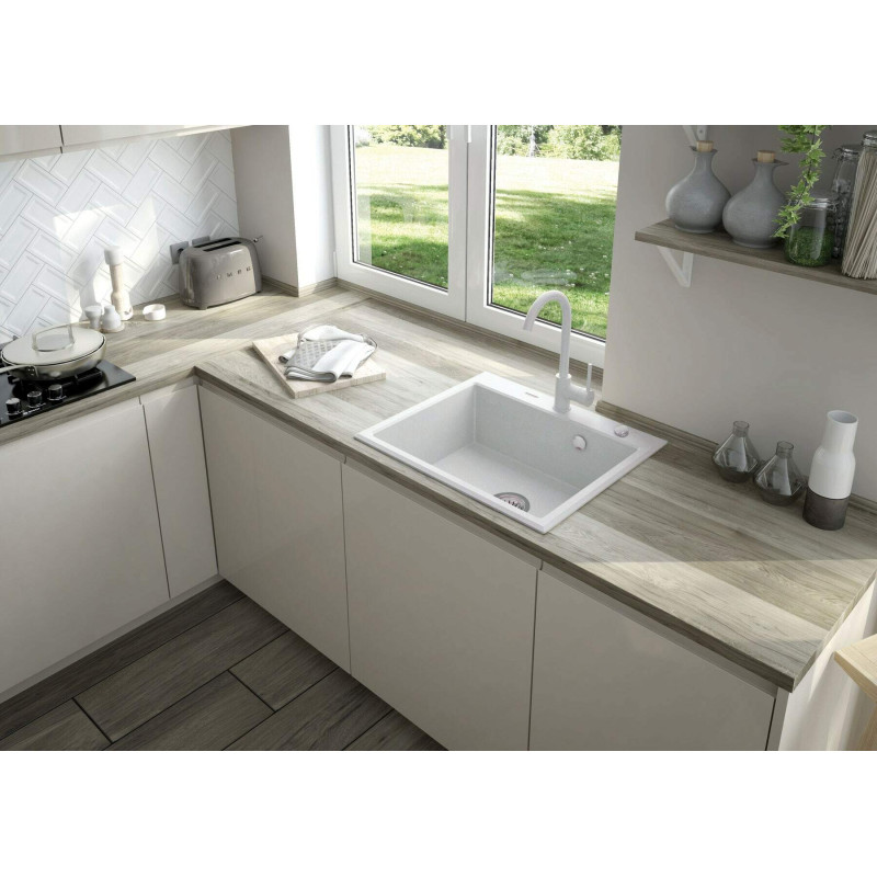 Deante Змішувач для кухні Milin, довж.виливу - 185мм, поворотний, 1 важіль, білий (BEU_W62M)