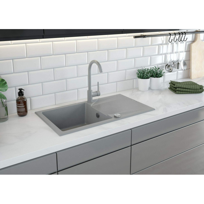 Deante Змішувач для кухні Milin, довж.виливу - 185мм, поворотний, 1 важіль, сірий (BEU_S62M)