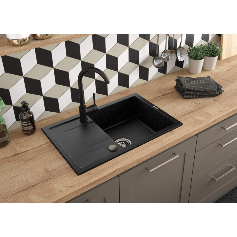 Deante Змішувач для кухні Milin, довж.виливу - 185мм, поворотний, 1 важіль, чорний (BEU_B62M)